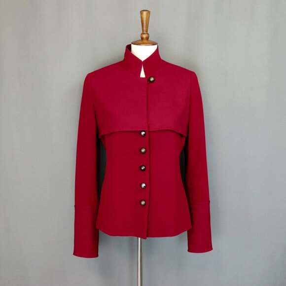 Donna Karan New York Size 8 Red Blazer Stretch Jacket Silver Buttons - Picture 2 of 16